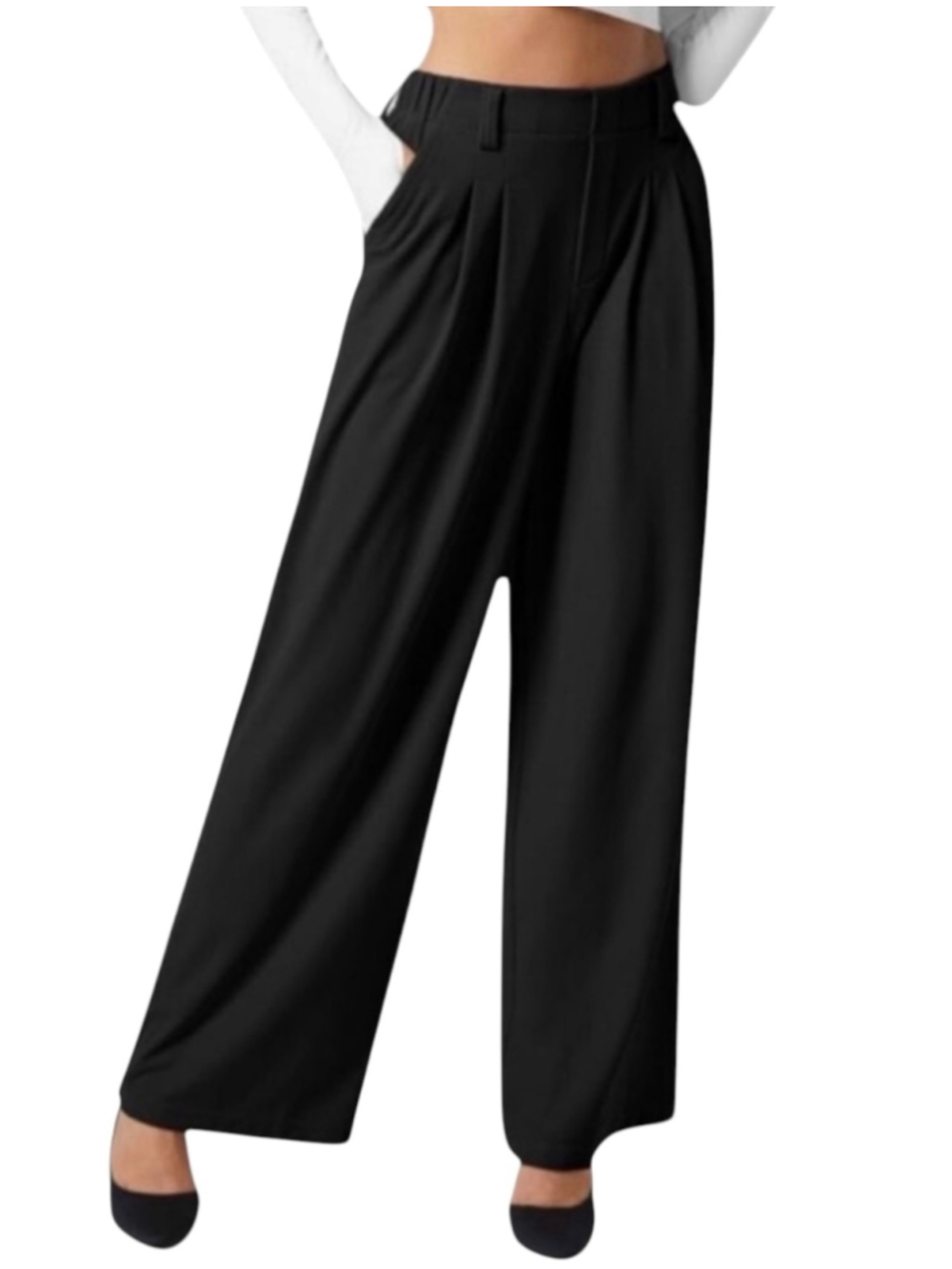 L (Petite) Halara High Waisted Plicated Side Pocket Wide Leg Waffle Work Pants